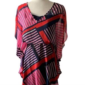 Express Red Pink Navy Dolman Batwing Sleeve Tunic Dress, XS, EUC